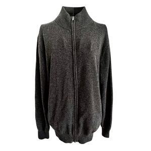 Cashmeren Mens Cashmere Merino Wool Zip Front Cardigan Sweater Grey Preppy